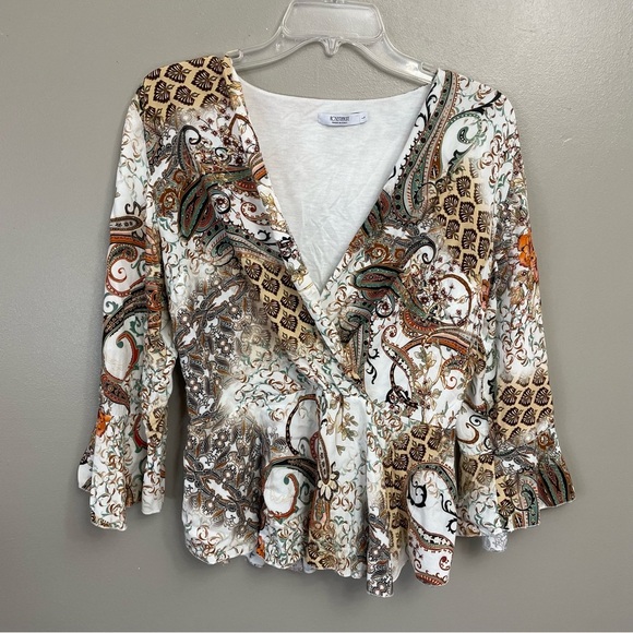 RoseMarine  Floral Print Blouse Made in Italy wrap top Y2K inspired lined Large - Picture 1 of 10